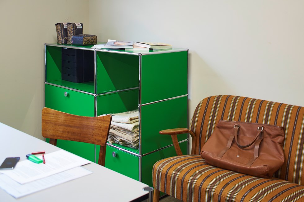 green USM Haller private office storage sideboard