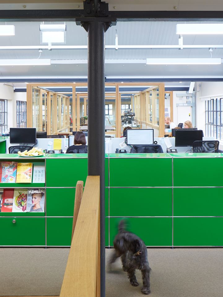 Modernes Office Design mit grünen USM Haller Möbeln
