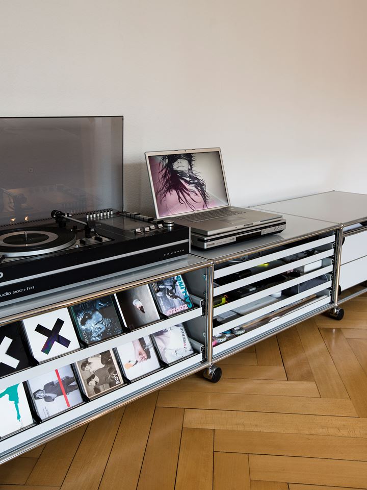 USM Haller white vinyl storage with drawers