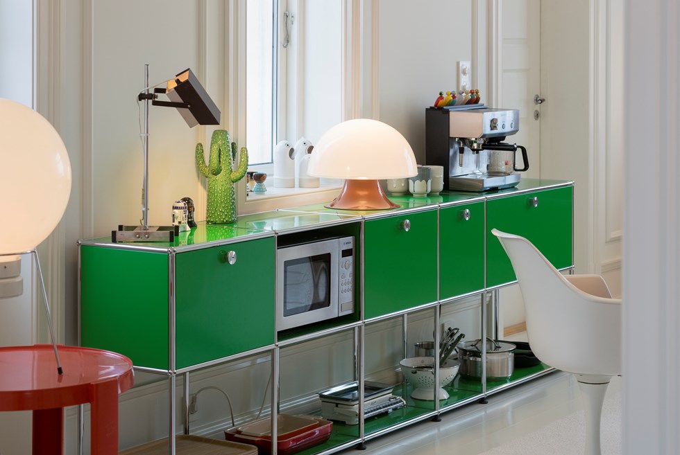 designer kitchen cabinet in green finish