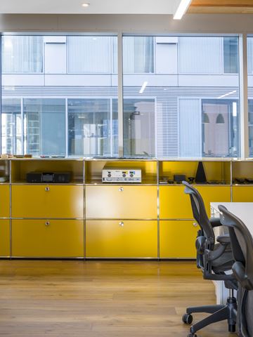 Yellow USM Haller storage with top opening