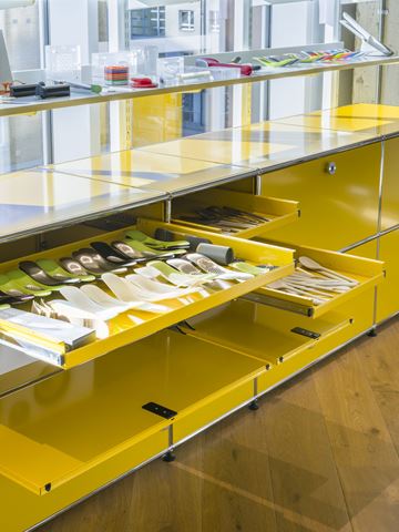 Close up of Yellow USM Haller extension drawers