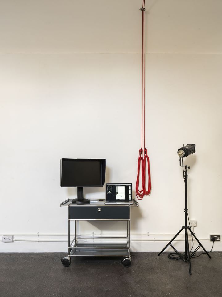 modern photography studio with grey USM Haller trolley for computer